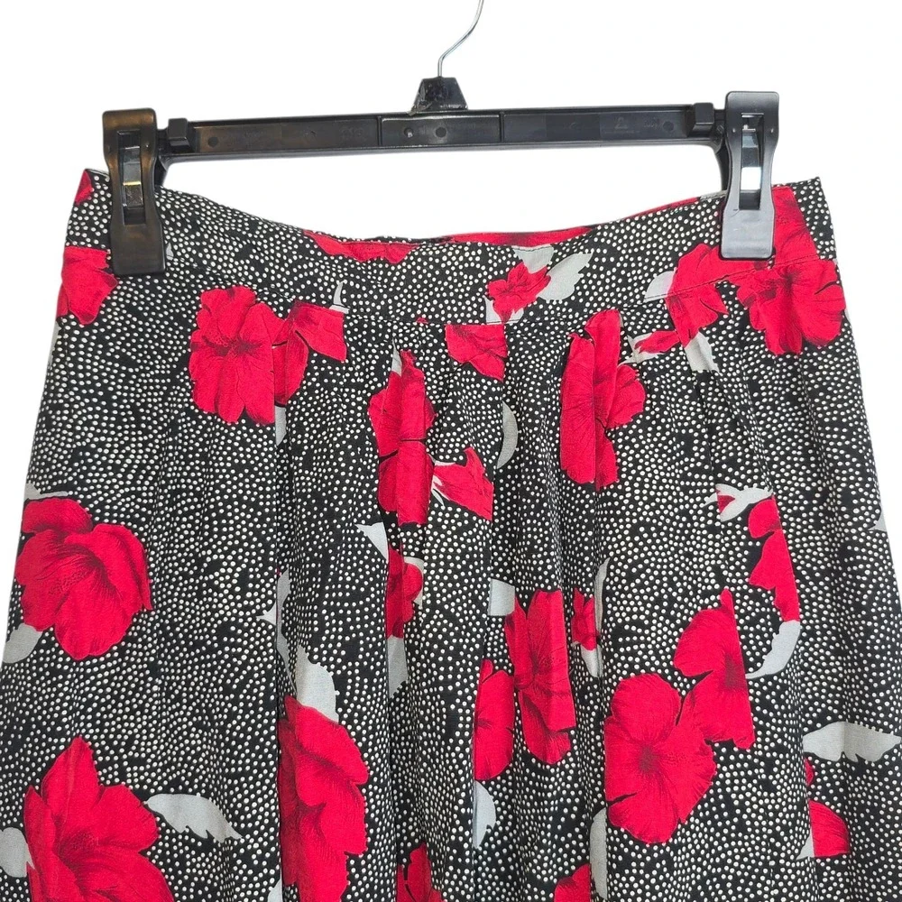 Vintage Made USA Maren Red Floral Polka Dot Skirt Womans Sz Med Midi Cottagecore